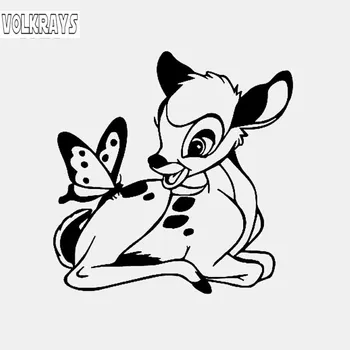 

Volkrays Cartoon Car Sticker Bambi Deer with Butterfly Cute Animal Accessovies Reflective Vinyl Decal Black/Silver,12cm*12cm