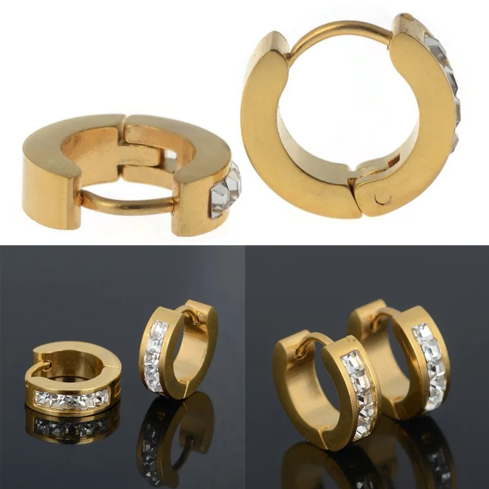 Кристалл Rhinestone серьга-Кольцо из нержавеющей стали серьги женские модные ювелирные изделия золото серебро бронза циркон huggie Hoop серьги-обручи