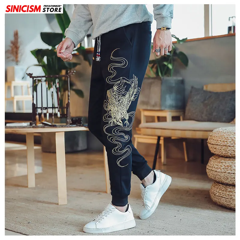 Мужские спортивные штаны Sinicism Store черные повседневные с вышивкой в стиле хип-хоп