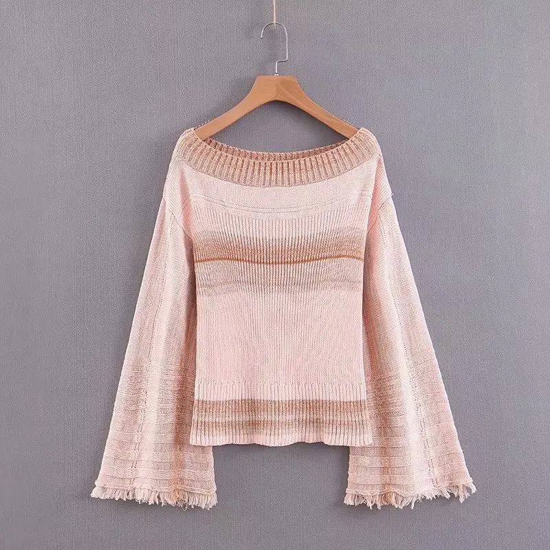 

Jiangnan 65-61002 European and American fashion Bell Sleeve Sweater