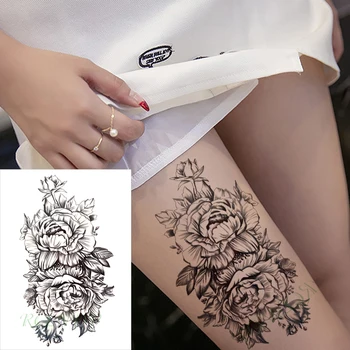 

Waterproof Temporary Tattoo Sticker Rose Flower black Tatto on Leg Arm Back Tattos Flash Tatoo Fake Tattoos for Girl Men Women
