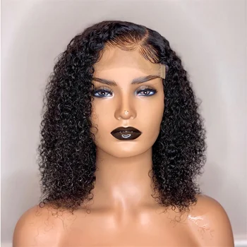 

13*4 Curly Black Short Bob Synthetic 180% Lace Front Wigs with Side Part for Women Heat Fiber Hair Realistic Daily Wear Wig
