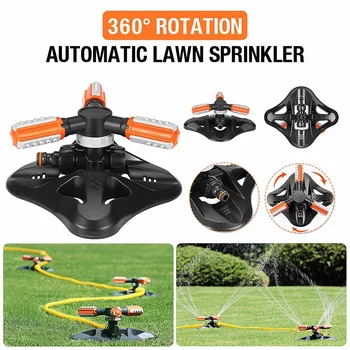 

360 Degree Garden Sprinkler Irrigation Sprinkler 3 Nozzle Automatic Rotating Watering System Durable Grass Lawn Garden Supplies