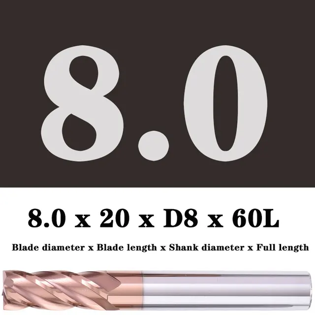 Milling Cutter Alloy Coating Tungsten Steel Tool Maching Hrc55 Endmill Milling Cutter Kit Milling Machine Tools cnc Router Bits 8.0x20XD8X60L