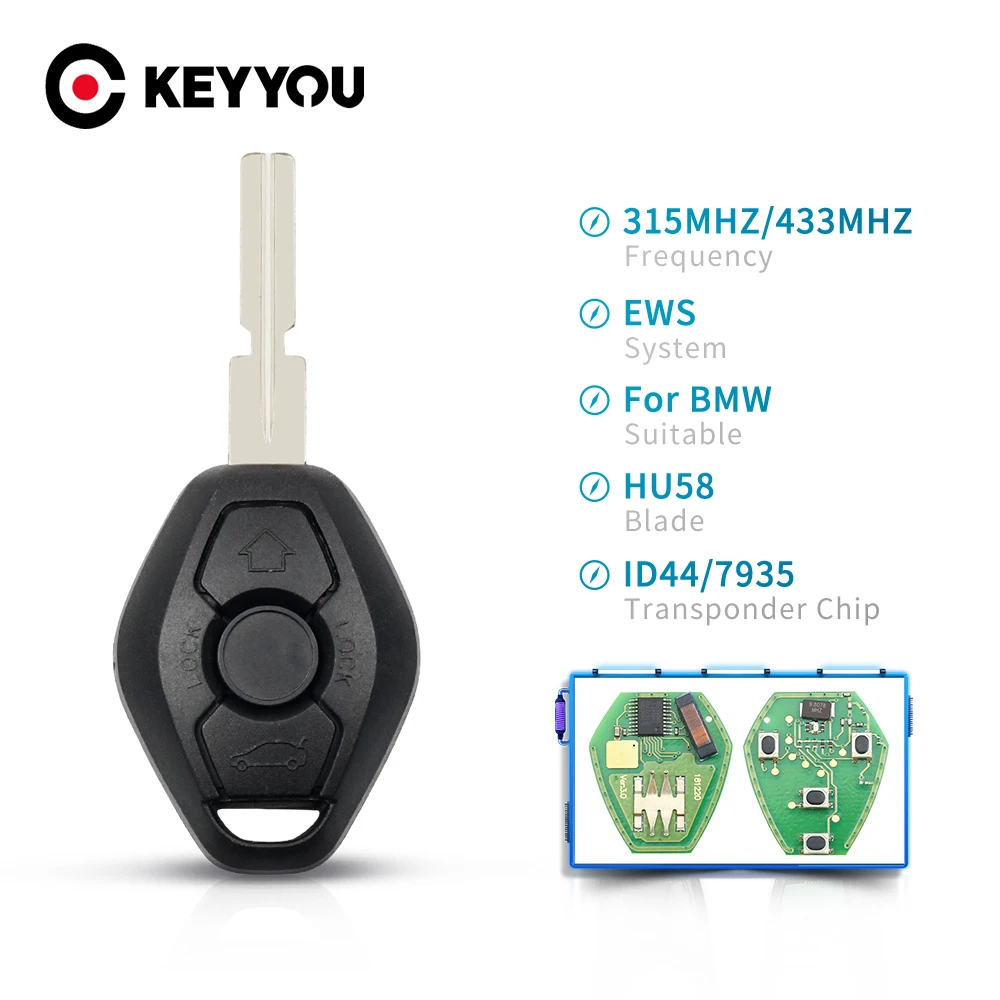 KEYYOU Replacement Remote Control Key 3 Buttons EWS System 315/433MHZ ...