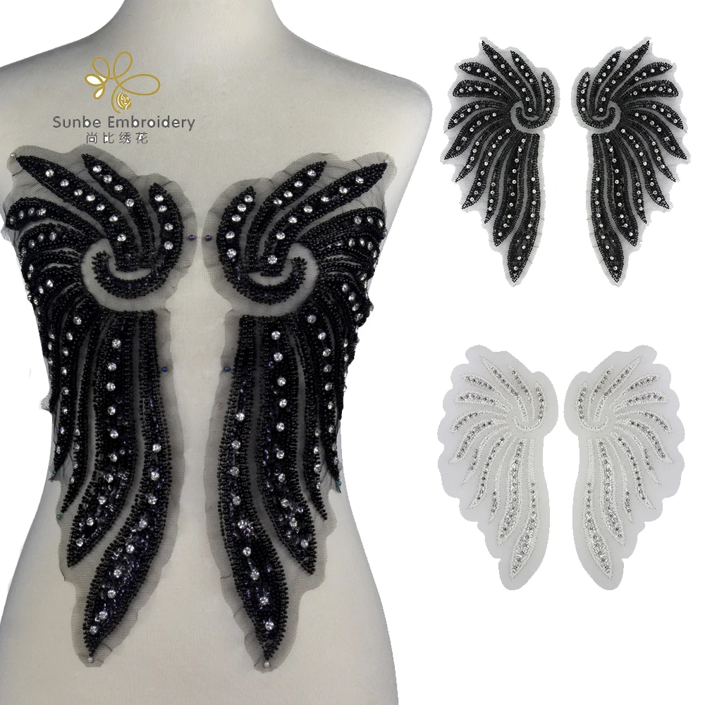 

Бисером и блестками крылья парные нашивки кружевной цветочной аппликацией пришить платье Декоративные наборами по 2 пары