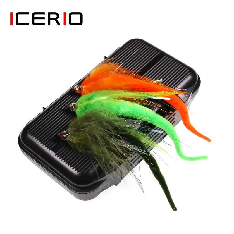 ICERIO 10PCS Saltwater Fly Fishing Baits Dragon Tails Streamers Bass Pike Muskie Lure with Waterproof Box Tackle | Спорт и