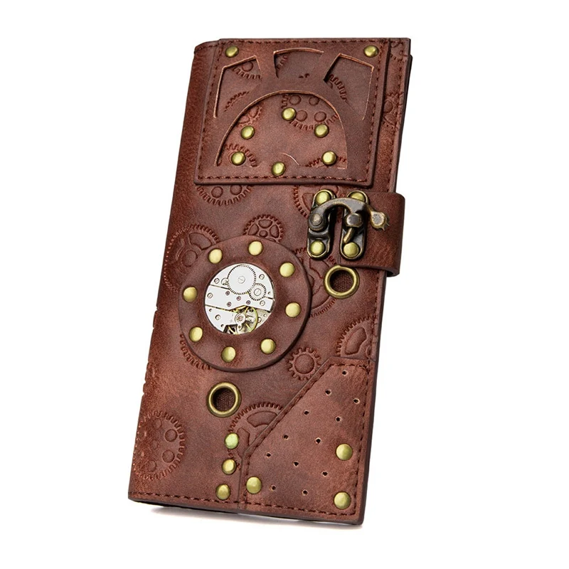 

Steampunk Female Long Printed Gear Movement Wallet Leather Women Buckle Rivet Coin Purse European Card Holder Mobile Phone Bag