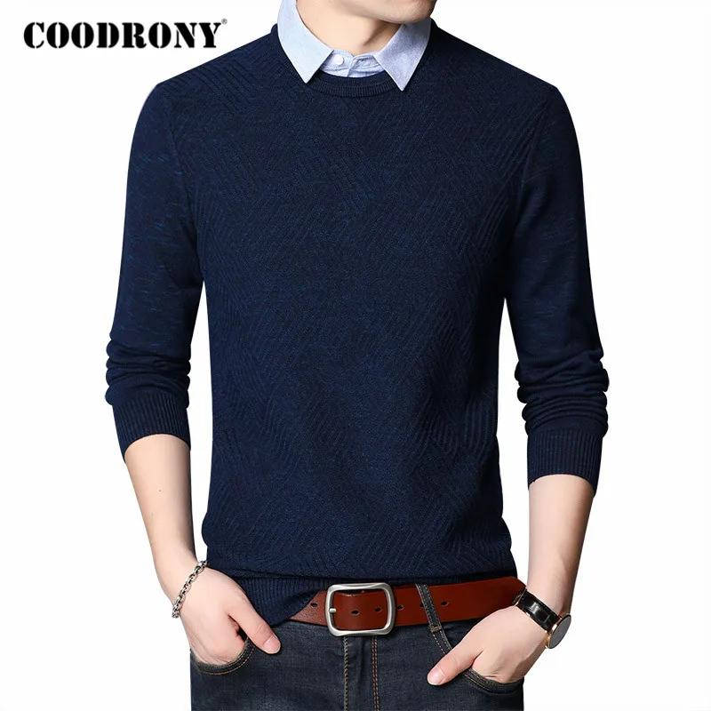 

COODRONY Sweater Men Business Casual Shirt Collar Fake Two Pieces Pull Homme 2020 Autumn Winter High Quality Pullover Men C1114