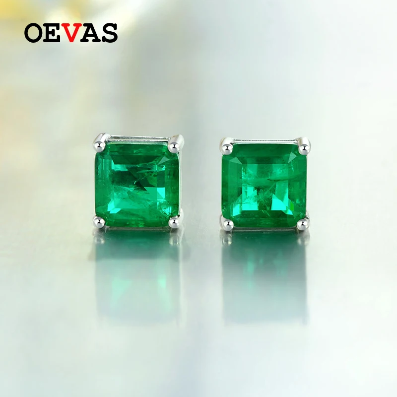 OEVAS элегантный 7*7 мм Винтажные серьги гвоздики с наноизумрудом наивысшего