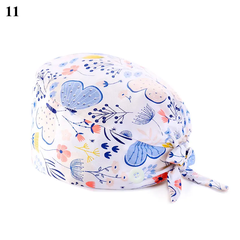 Surgical Cap Buckle Nurse Doctor Hat Pure Cotton Floral Baotou Cap Fashion Nursing Hat Warm Cap Working Cap Buckle Baotou Cap beanie cap