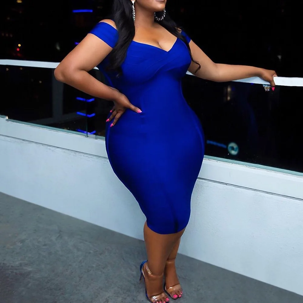 

3XL 4XL 5XL Plus Size Midi Dress For Women Sexy Deep V Neck Sheath Bodycon Fashion Evening Club Party Dresses Female Summer New