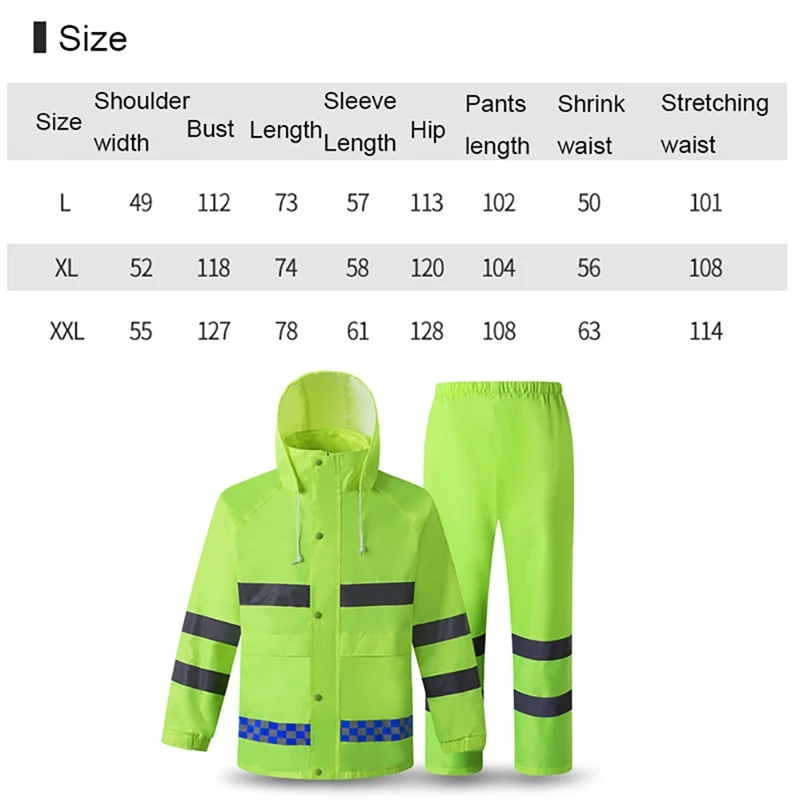 

Reflective Raincoat Rain Pants Suit Hooded Long Sleeve Jacket Pants Kit High Visibility Windproof Waterproof Construction Safety