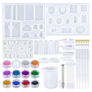 

138 Pieces Silicone Resin Mould Tools Set Including Jewelry Pendant Moulds Eye Screw Pins and Making Tools