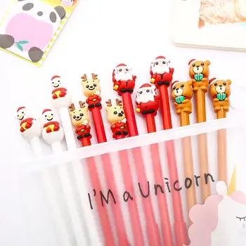 

12Pcs/pack Christmas Gel Pens Funny Cute Kawaii Blue Black Ink School Office Stationery Kawai Holiday Gift Set Pencil Case Bag