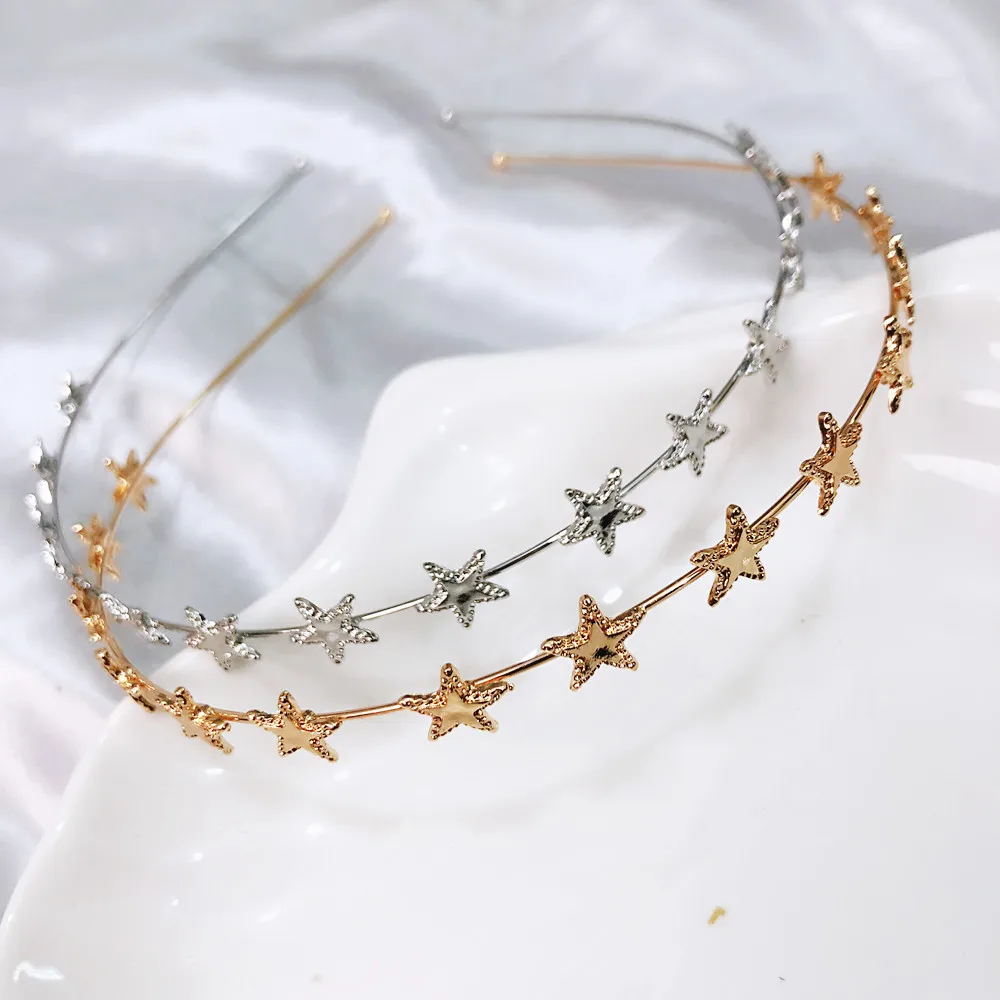 1pcs Fashion Women Gold Silver Metal Pentagram Star Hairbands Geometric Thin Headbands Elegant Headdress For Daily Party New