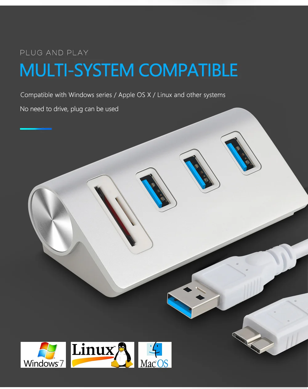 Usb-адаптер 3,0 концентратор 3 порта с TF/SD кардридер многопортовый usb-адаптер usb кардридер для MacBook Windows PC Аксессуары