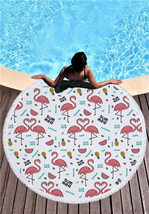 1pcs 2019 Newest Style Fashion Flamingo 450G Round Beach Towel With Tassels Microfiber 150cm Picnic Blanket Mat Tapestry