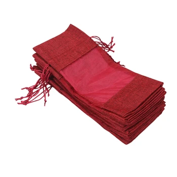 

10 Pcs Burlap Wine Bags Premium Wine Gift Bag with Drawstring, Jute Wine Bags with Clear Window for Wedding, Party Favors, Chris