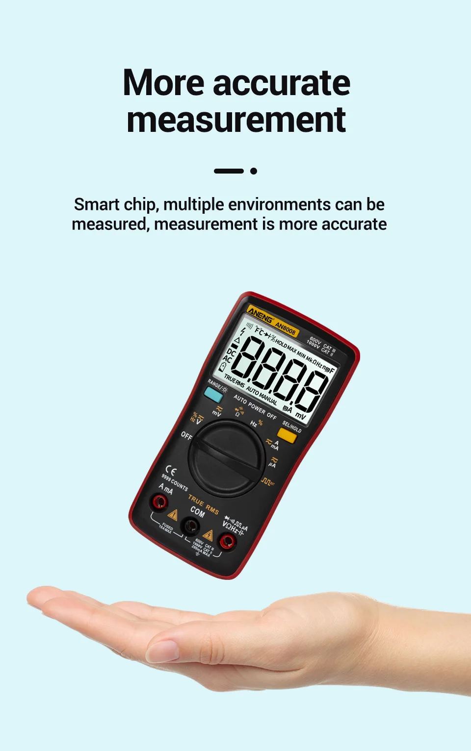 ANENG AN8008 Digital Multimeter 9999 counts True-RMS Square Wave Backlight AC DC Voltage Ammeter Current Ohm Auto/Manual