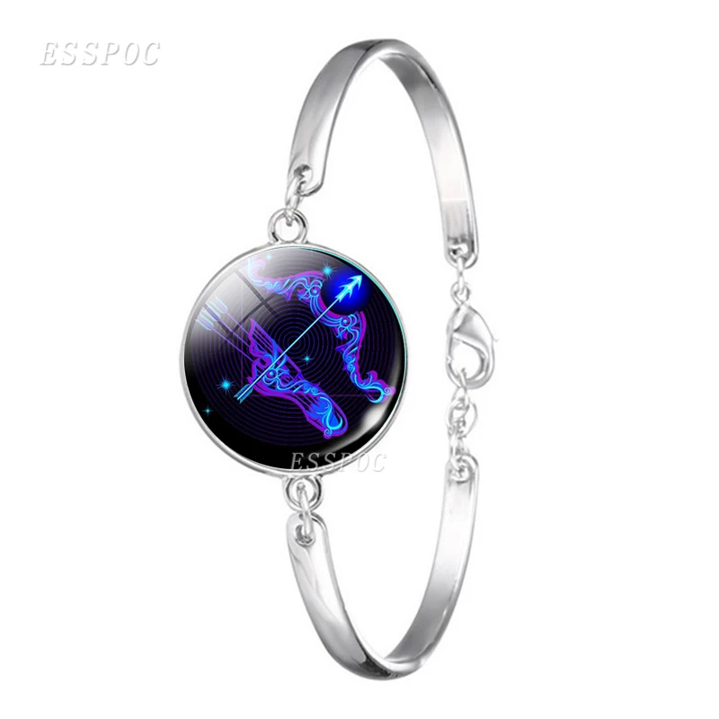 Sagittarius 12 браслетов созвездий бижутерия со стеклянными кабошонами серебряный металлический зодиакальный наклон звезда браслет аксессуары для женщин Подарки на день рождения - Окраска металла: Sagittarius