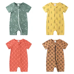 HS – barboteuse courte en coton pour bébé fille, vêtement unisexe en dessin animé, Costume d'été pour nouveau né et tout petit de 3 à 24 mois 