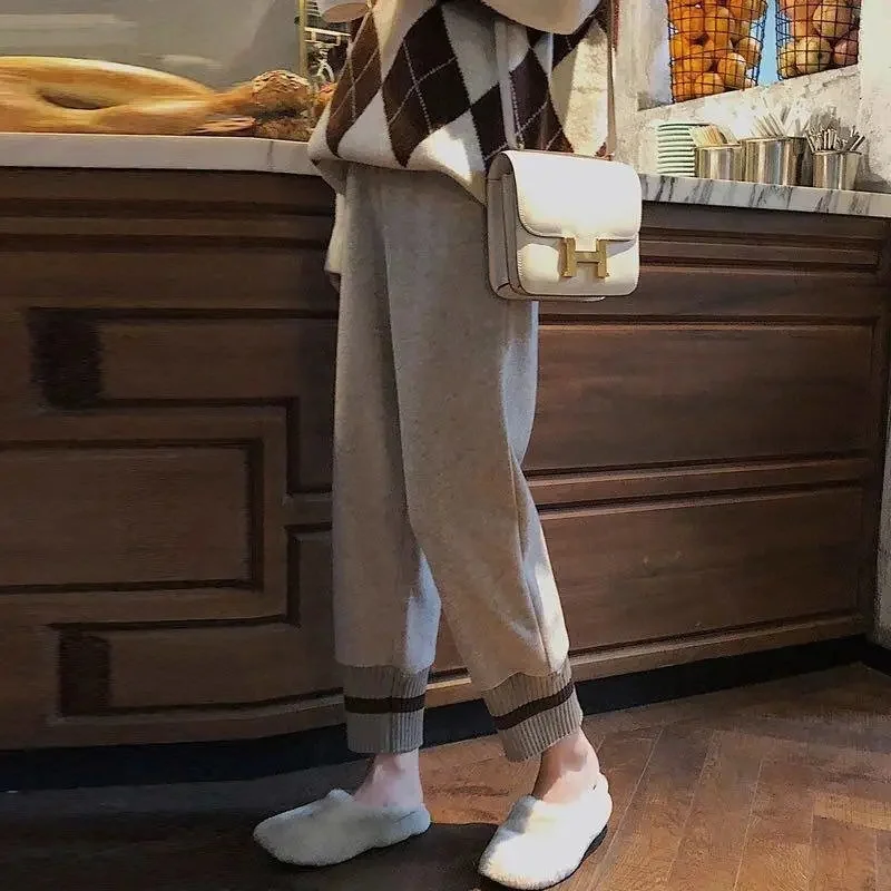 

High-quality Thick Winter Knitted Baggy Pants Female High Waist Loose Large Size Harem Ankle-length Pants Korean Jogging Pants