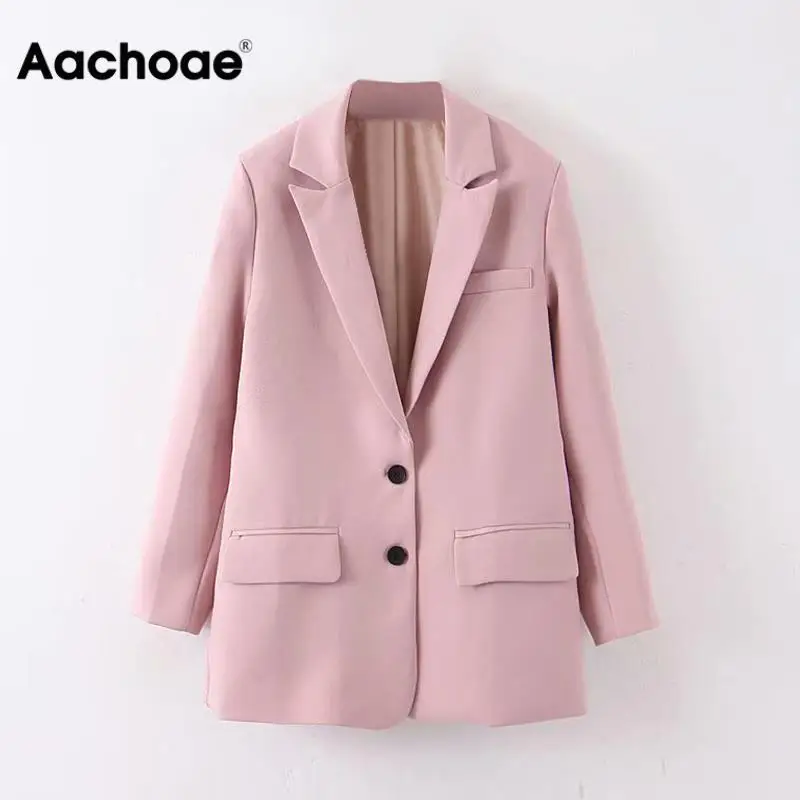 Women Casual Solid Blazers Single Breasted Fashion Jacket Outerwear Autumn Winter Baggy Notched Collar Lady Coat Kurtki Damskie