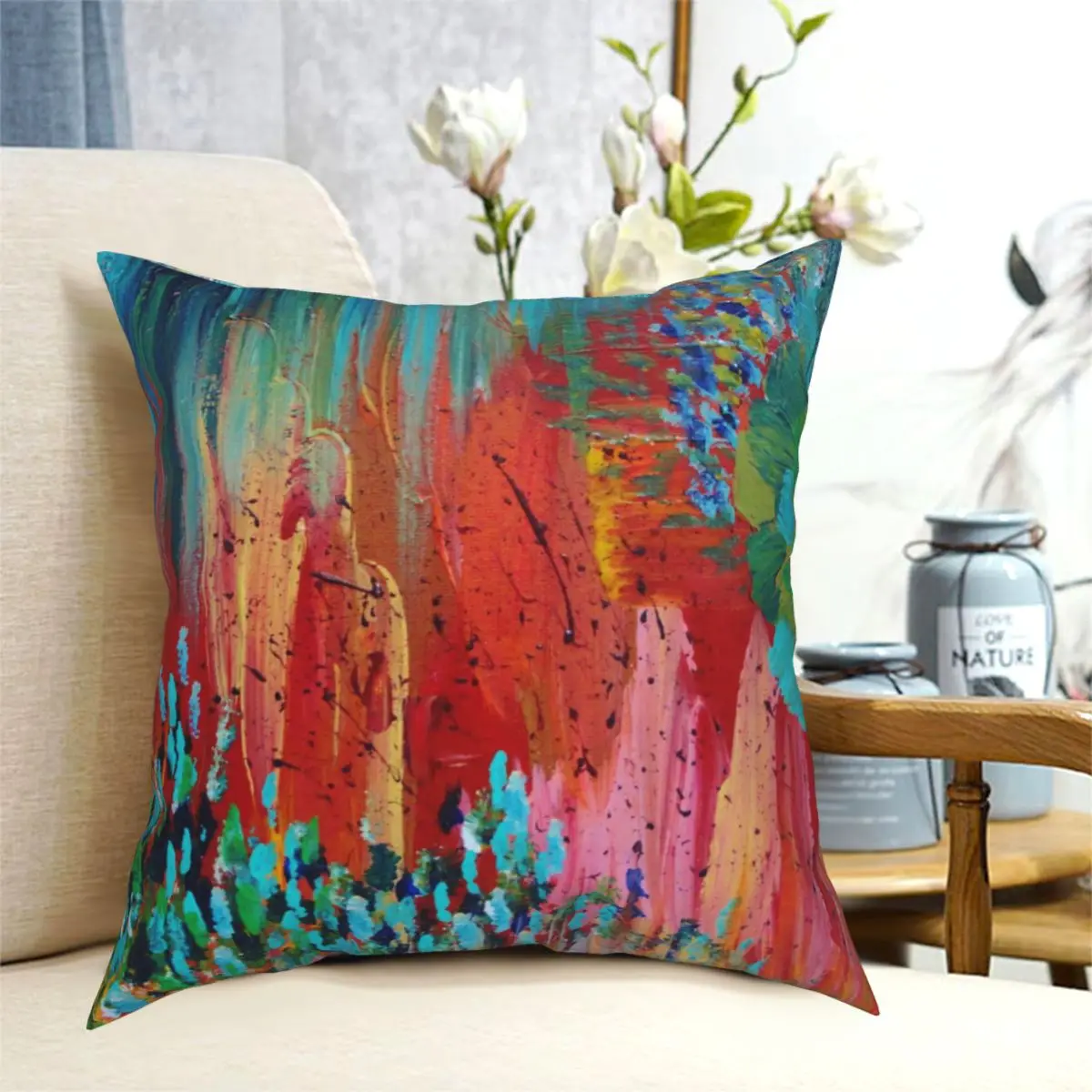 

Bright Bold Red Abstract Acrylic Colorful 70s Twist Vintage Square Pillowcase Polyester Printed Sofa Seater Cushion Cover 45*45