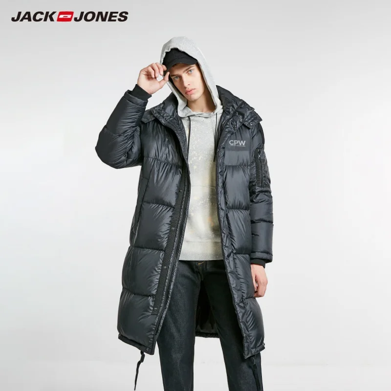 JackJones мужской зимний длинный пуховик с капюшоном, парка, пальто, верхняя одежда, мужская одежда 218412550 - Цвет: Black