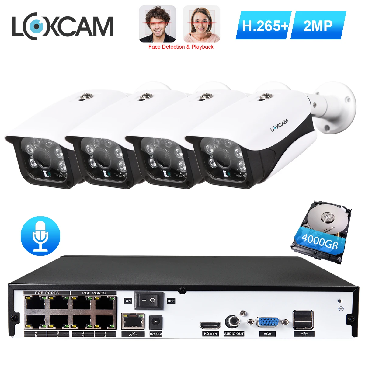 Система видеонаблюдения LOXCAM H.265 + 8 каналов 5 МП POE 2 1080P 25fps|Система наблюдения| |