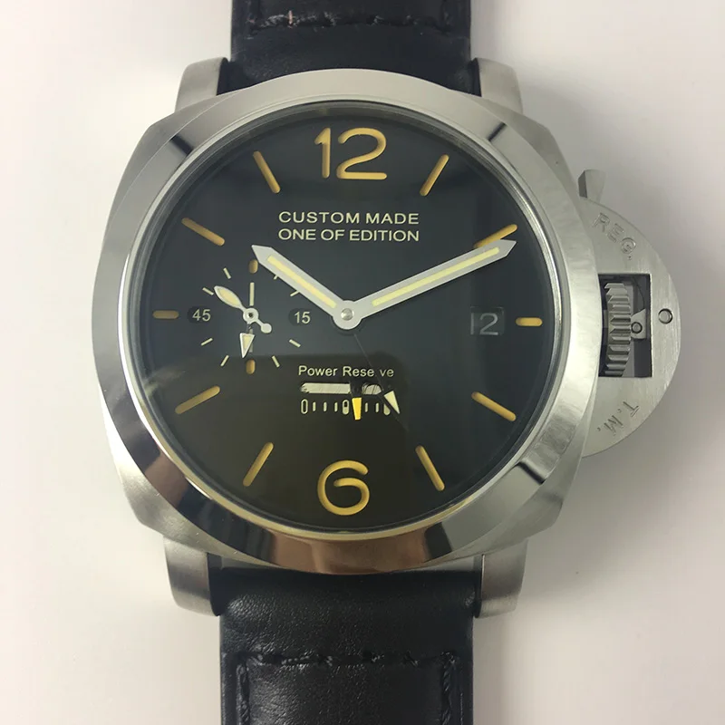 Automatic Mechanical Watch Men's 44mm GMT Leather Strap Power Reserve Luminous Military Waterproof Watch Men Automatic Mechanical Watch Men's 44mm GMT Leather Strap Power Reserve Luminous Military Waterproof Watch Men