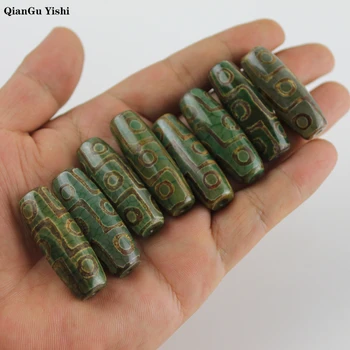 

40mm Vintage Green Stone Natural Tibetan Dzi Agates Stone Beads Oval Geometric Nine-eyed Antique Agates Beads for Women Male