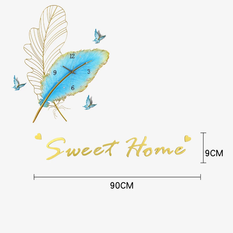 feather metal resin clock porch simple TV wall wall clock Color:D-4