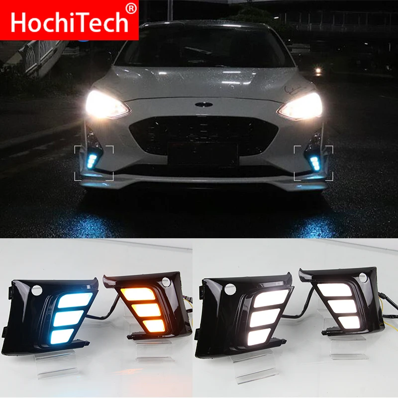 СВЕТОДИОДНЫЙ DRL для Ford Focus дневные ходовые огни Противотуманные фары крышка с желтым поворотным сигналом функции низкая конфигурация