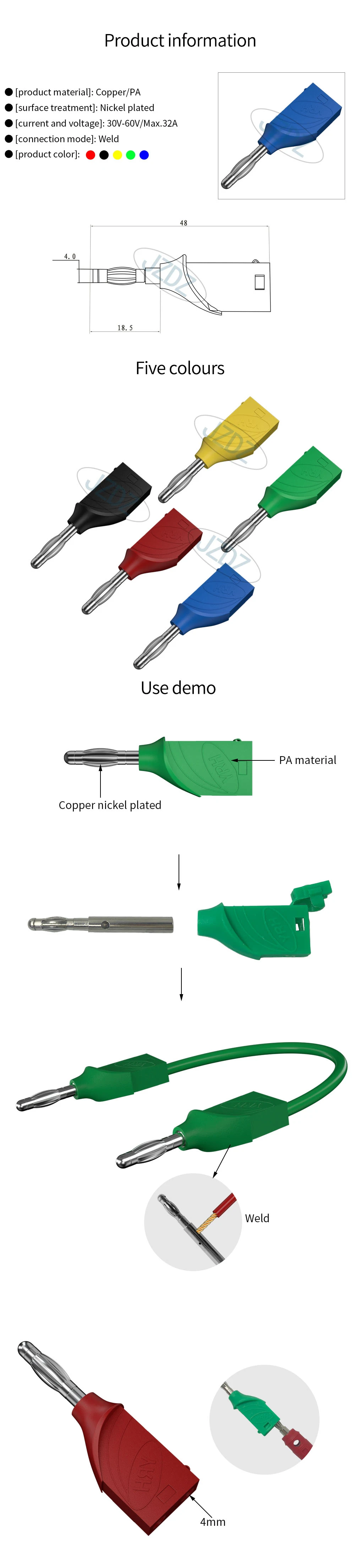 JZDZ10PCS 4MM Stapelbar Bananen Stecker Kupfer Nickel Überzogene Löten Elektrische Stecker DIY Werkzeuge J.10033 – Detail 1