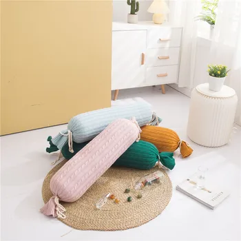 

Long Pillow Sleeping Candy Pillow Solid Color Knitted Cylindrical Pillow Sofa Head curshion Rest Beauty Salon Foot Pillow