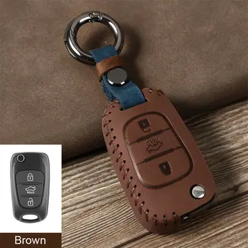 

3 Button Leather Flip Key Case Cover Holder Shell For KIA Rondo Sportage Soul Rio For Hyundai I30 IX35 Avante Verna key chains