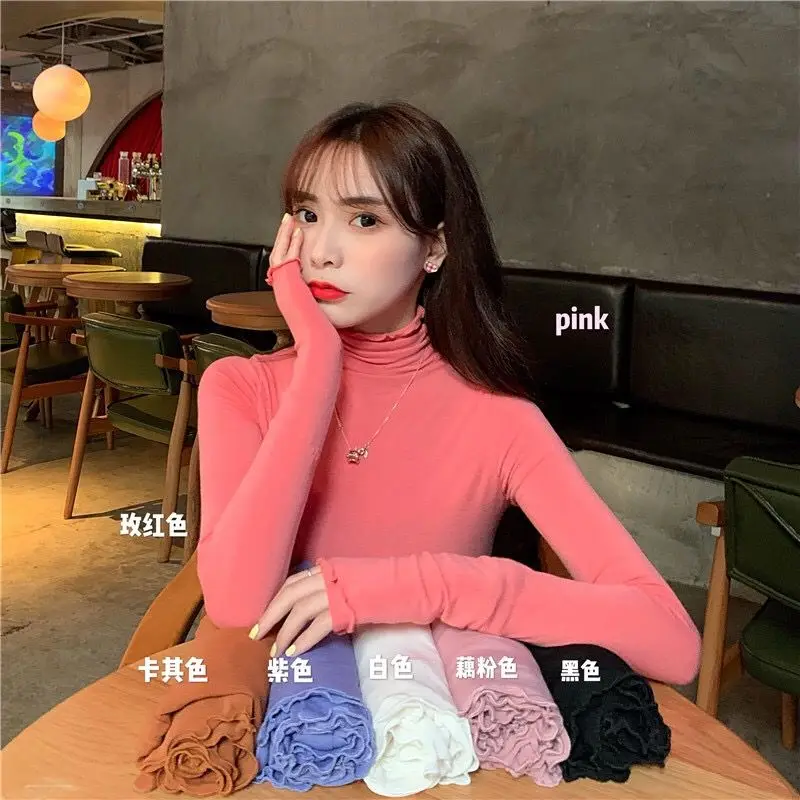 Long Sleeve T-shirts Women Solid Simple Basic All-match Korean Trendy Womens Tops Daily Soft Autumn Popular Ladies Clothing Tee