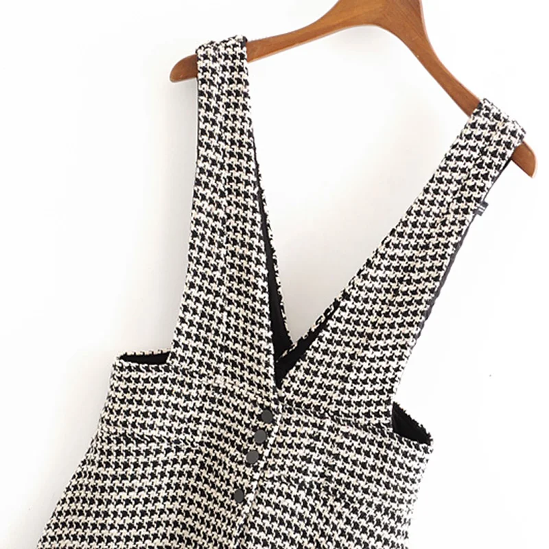 Fashion Plaid Dress Women V Neck Sleeveless Streetwear Dresses Lady A Line Tassel Knee Length Casual Sundresses Ropa Mujer