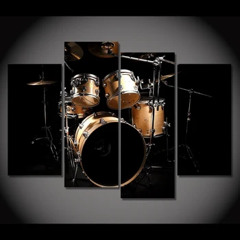 

4 Panel Canvas Art Music Drum Painting Vintage Wall Pictures For Living Room Home Decor Canvas Painting