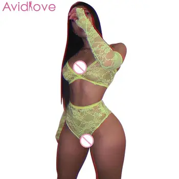 

New Women Lace Soft Mesh See Through Sexy Lingerie with G-String Set