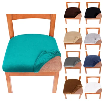 

Stretch Velvet Dining Room Upholstered Cushion Chair Seat Covers Removable Slipcovers with Washable Furniture Protector