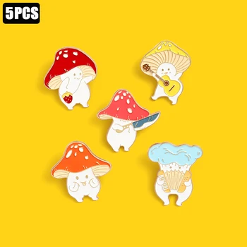 

5Pcs/Set Mushroom and Froggo Enamel Pin Cute Kawaii Nature Outdoors Lapel Pins Badge Brooch