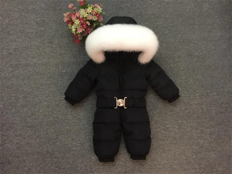 Пуховое пальто для детей ясельного возраста пуховая куртка-комбинезон с меховым капюшоном для детей от 1 до 5 лет, зимнее пальто для маленьких мальчиков и девочек пуховая одежда