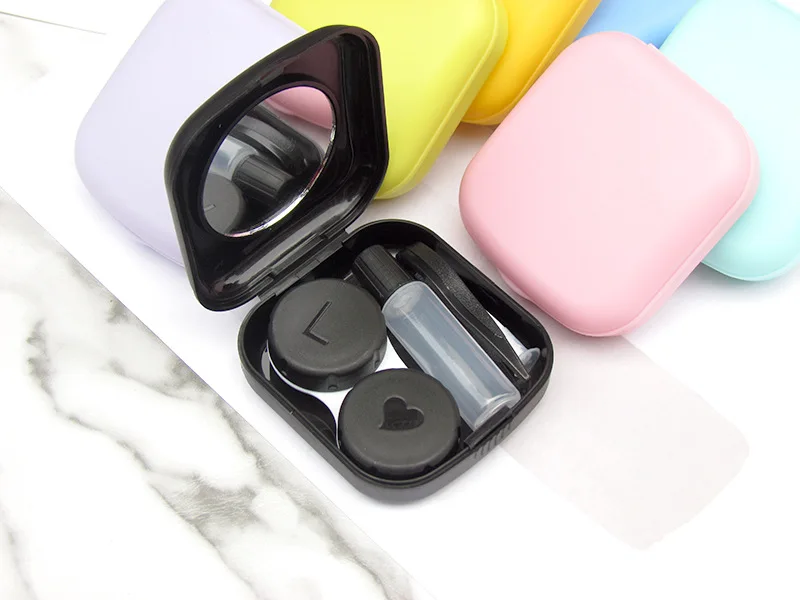 1pcs/2pcs Girl Solid Contact Lens Container with Lens Tweezers Mirror Women Contact Lens Cases Box Kit Set Eyewear Accessories