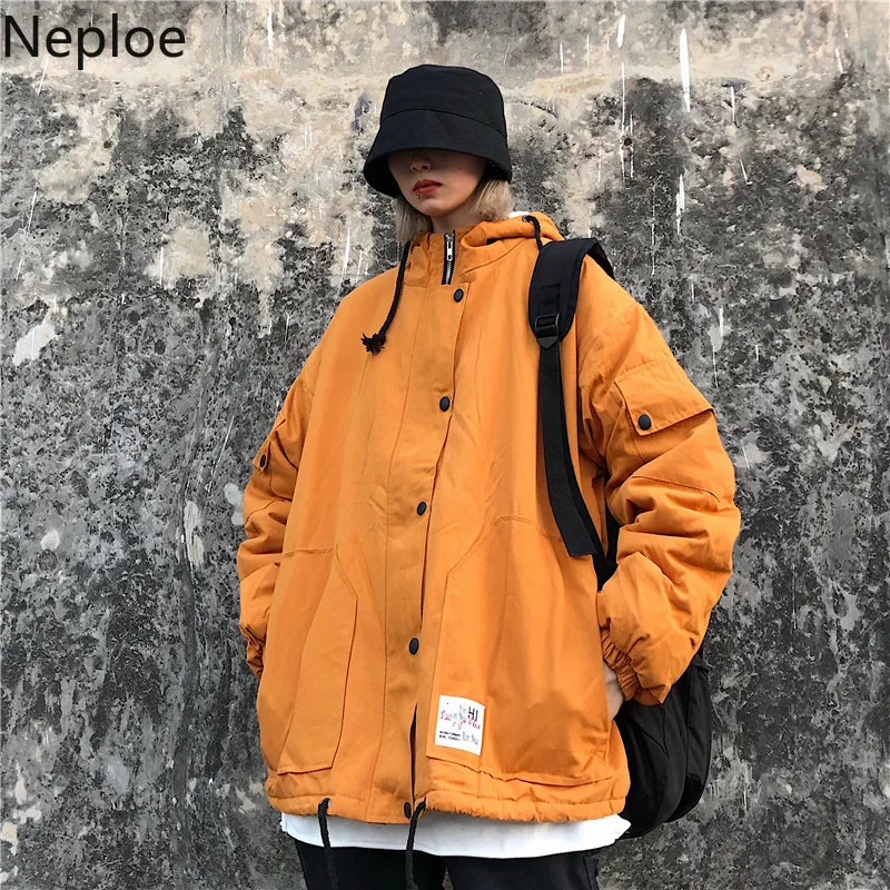 Зимние парки Neploe из овечьей шерсти в стиле сафари,, женская и мужская куртка с капюшоном, на молнии, с карманами, утолщенная куртка-карго Harajuku, верхняя одежда 55643