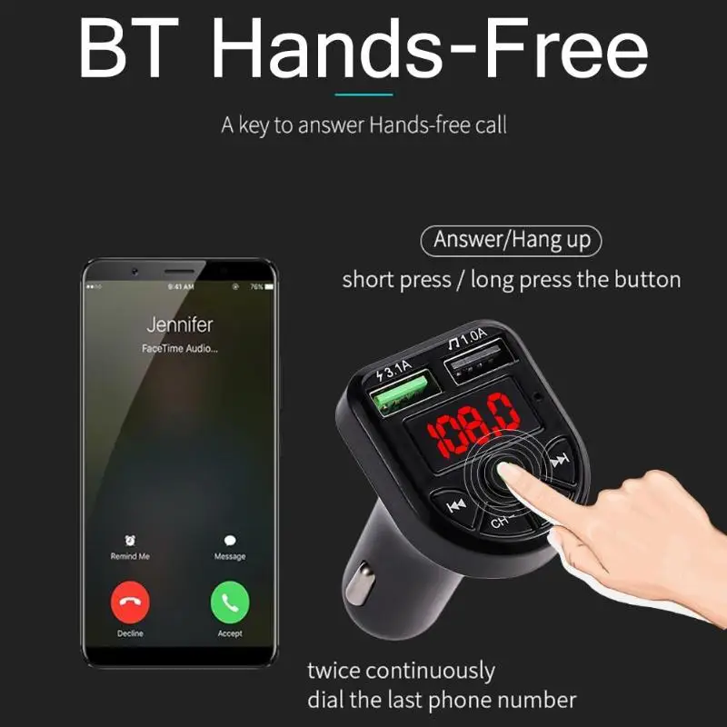 Автомобильный комплект свободные руки Handsfree беспроводной Bluetooth 5,0 fm-передатчик Handsfree автомобильный комплект аудио MP3 плеер USB зарядное устройство