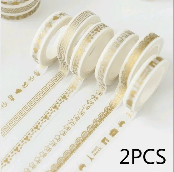 

2 Rolls Random Masking Paper Washi Tape Cute Gold Fence Lace DIY Scrapbooking