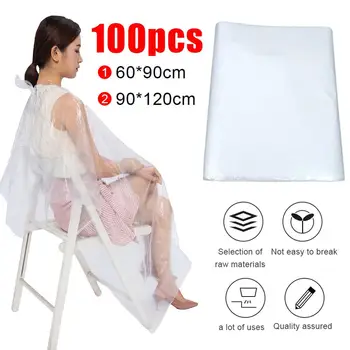 

100 Pcs Disposable Hairdressing Capes PE Waterproof Apron Cutting Perm Salon Haircut Emu Oil Desposable Hairdressing Apron